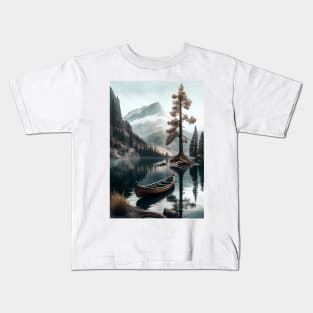 Scandinavian Minimalist Mountain Lake Art Printable Kids T-Shirt